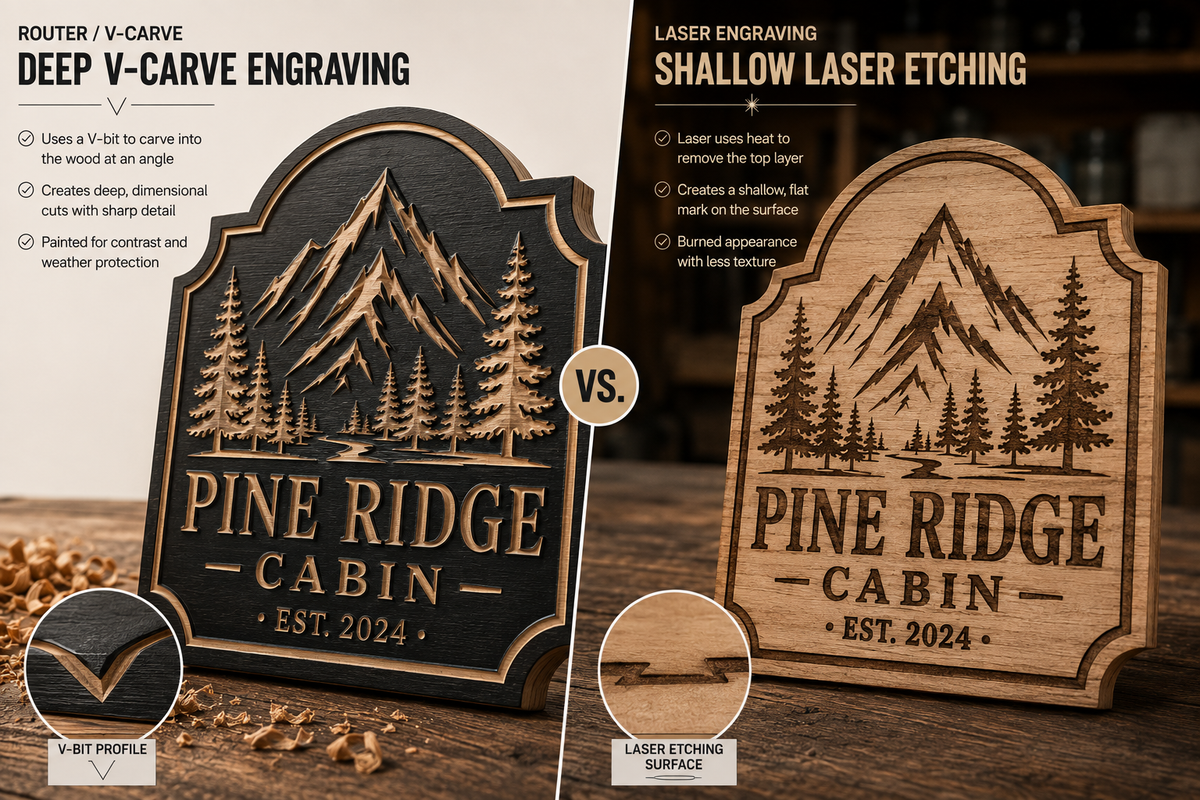 Routed Signs vs. Laser-Engraved Signs example